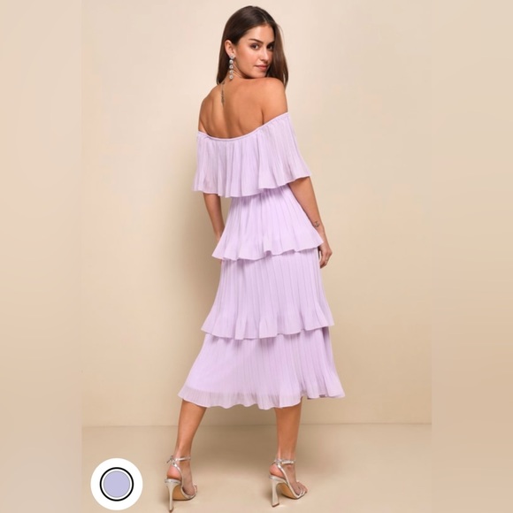 Pink Off The Shoulder Ruffle Midi Dress - Picture 6 of 6